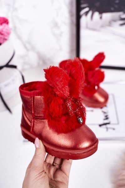 Fleecegefütterte Kinder-Schneestiefel mit Ohren Rot Hase