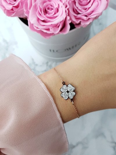 Bracelet Chaîne Femme Trèfle Or Rose Selene