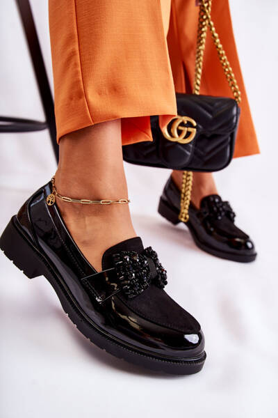 Damen Brogues Lackiert mit Schleife Schwarz Laurent