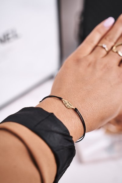 Bracelet Femme Or Plume Fil Noir Oiseau