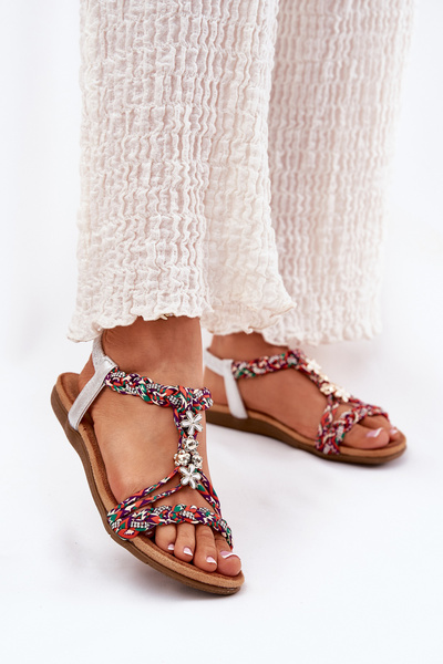 Sandale Plat Dama Cu Curele Woven Si Accesorii Artiker 54C1322 Multicolor