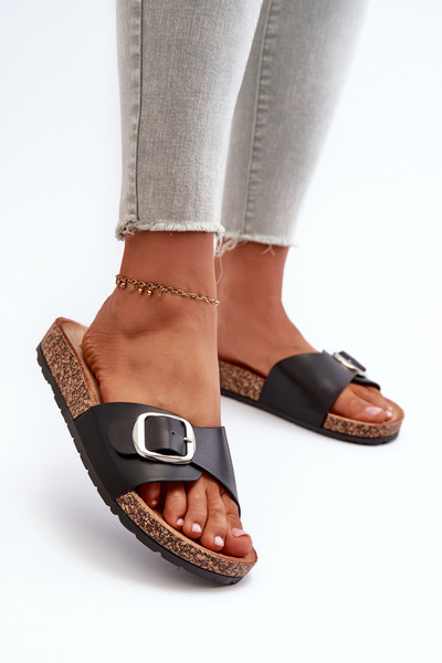 Damen Plateau-Sandalen mit Schnalle Schwarz Moaxi