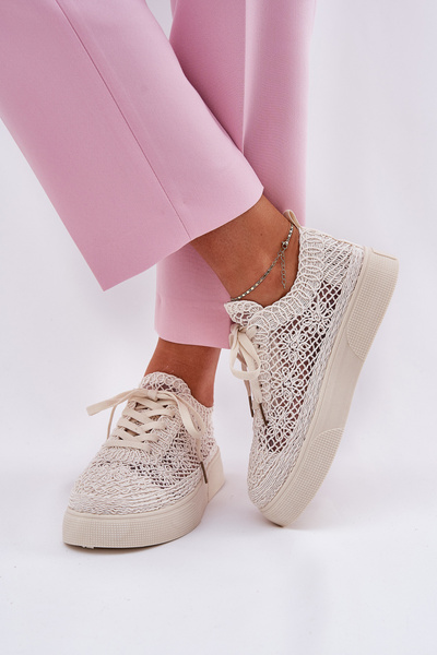Baskets Ajourées Femmes Sur Plateforme Beige Clair Aranelith