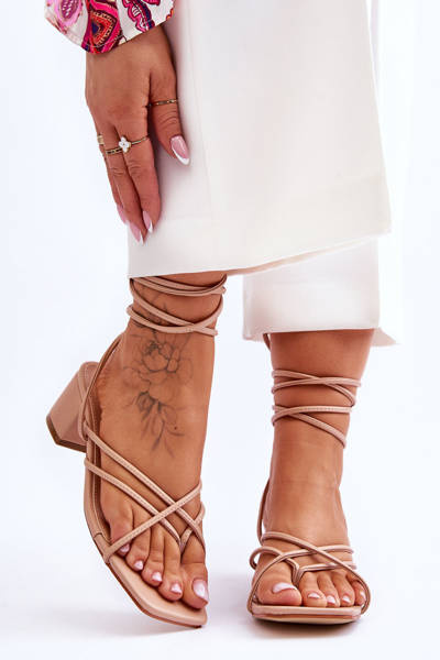Sandales nouées à talons hauts Beige Secret Love