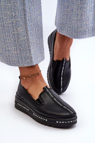 Mocasini negri din piele cu platforma S.Barski LR260
