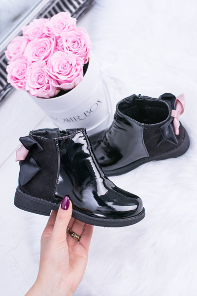 Schwarze Kinder-Warm-up-Stiefel mit Reißverschlüssen Lackiert Klein Diana