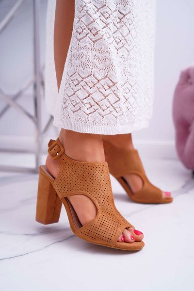 Sandale stiletto pentru femei deschise din piele de piele de cămilă Hibaby