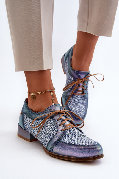Chaussures à Lacets en Cuir Naturel pour Femme Maciejka 06452-06 Bleu