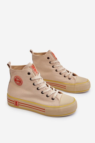 Baskets à plateforme hautes en textile pour femmes Big Star LL274187 Beige