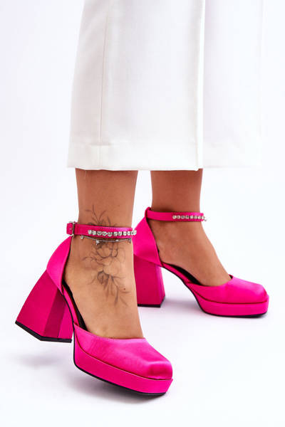 Pompe la modă pe tocuri masive cu zirconi fuchsia adel