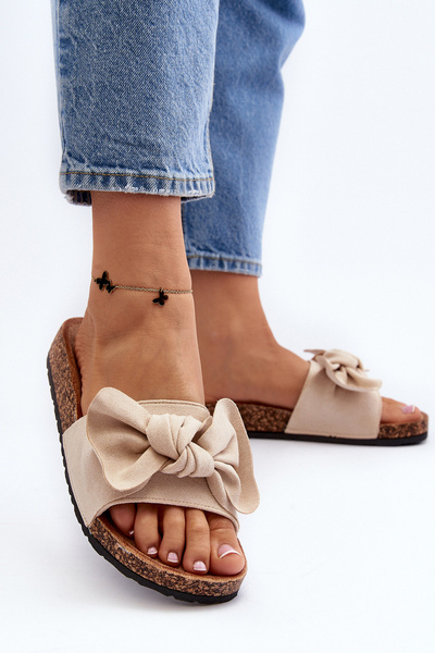Damen Pantoletten in Beige mit Schleife Ezephira