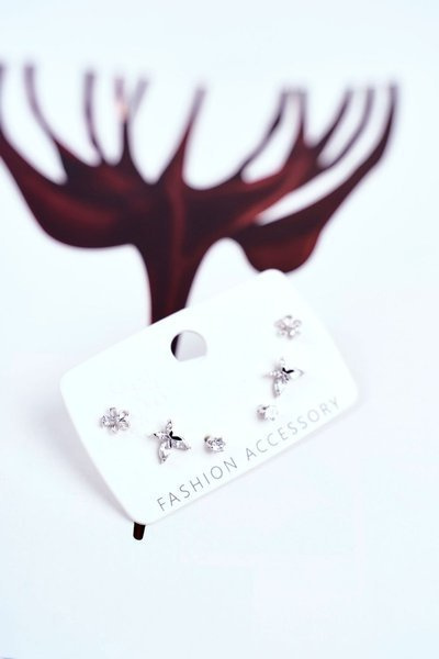 Boucles d'Oreilles Femme Avec Zircons Argent 3 paires Juliette