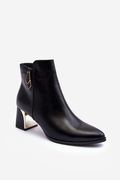 Bottines À Talon Doublées En Cuir Noir Amanis