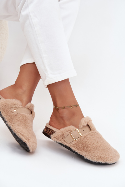 Sandales en fourrure pour femmes à plateforme avec sangle et boucle beige Noraline