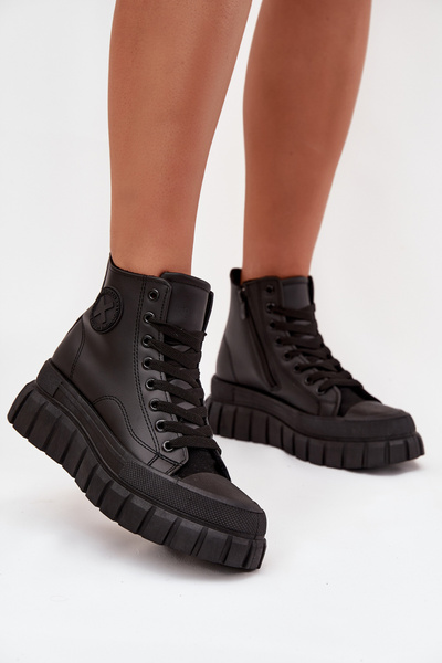 Isolierte Hohe Damensneaker Auf Plattform Mit Reißverschluss Schwarz Sarira
