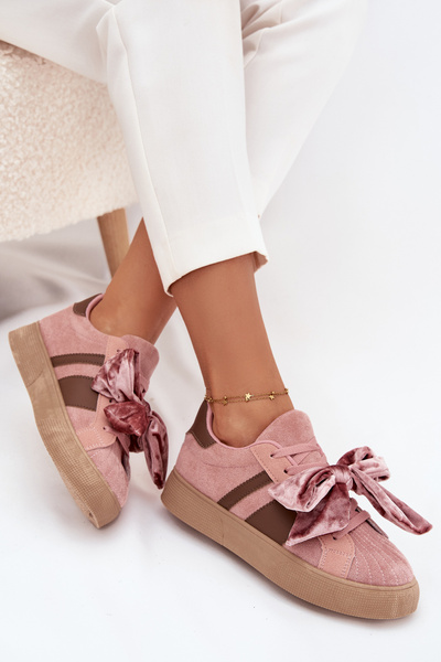 Women's Sneakers with Suede Bow Pink Ashlyn