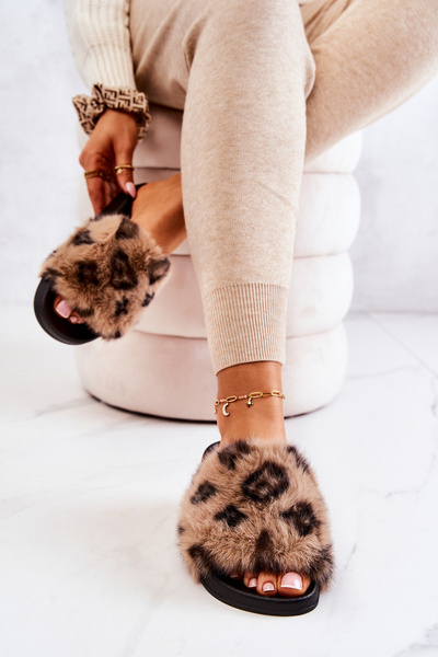 Papucs szőrmés gumi Leopard Brown Noelle