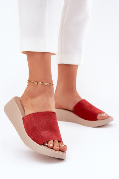 Sandale Damă Din Suede Pe Toc Panto Fino Roșii RR267040
