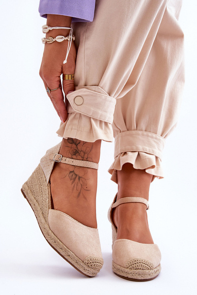 Wildleder Espadrilles Keilsandalen Beige Cammer