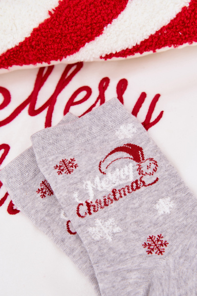 Chaussettes de Noël pour femmes Flocons de neige Avec texte Gris clair