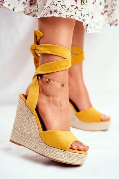 Sandales Femme Sur Coins Lacets Jaune Belleza