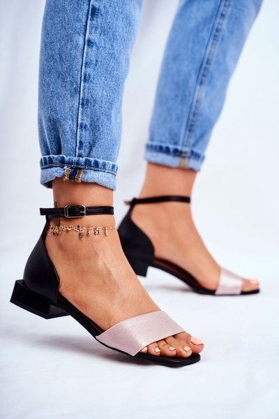 Glänzende Leder-Sandalen Maciejka 04618-21 Schwarz-Rosa