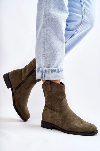 Bottes à talons plats en daim pour femmes, vert Fiorenz
