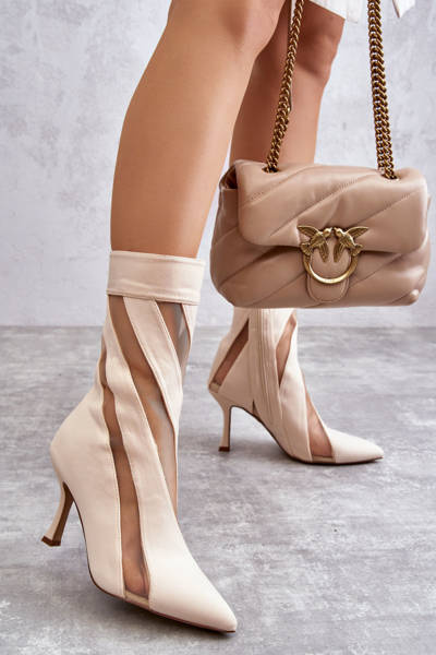 Modischer Damen High Heel Stiefel Beige Deyna