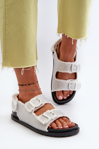Sandales en denim ornées blanches pour femmes Irmale