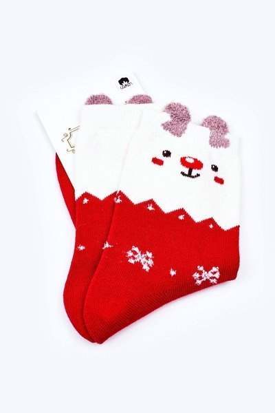 Chaussettes de Noël en coton avec flocons de neige et rennes rouges