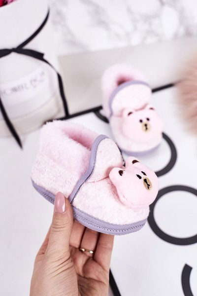 Children's Home Slippers On Elastic Band With Teddy Bear Pink Pooh