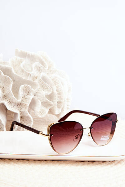 Damen-Sonnenbrille mit Pailletten-Einsätzen UV400 Braun-Gold