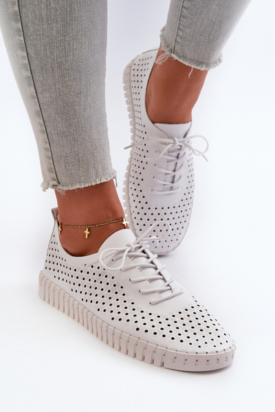 Sneakers de damă din piele cu model de dantelă Alb Ilvima
