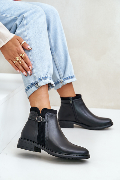 Wärmende Damen Stiefeletten Mit Niedrigem Schaft Und Reißverschluss Aus Eko-Leder Schwarz Taitha