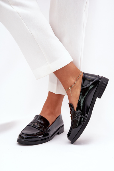 Mocassins ÉléGants En Cuir Verni Pour Femme En Cuir Naturel Vinceza 18100 Noir