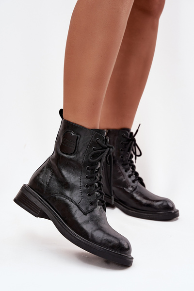 Bottes de travail en cuir pour femmes avec détail décoratif Maciejka K7180-01 Noir