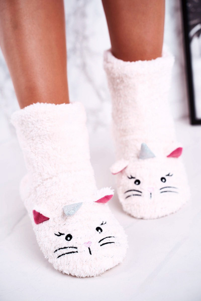 Fleece-gefütterte Kinderpantoffeln Kitten Ecru