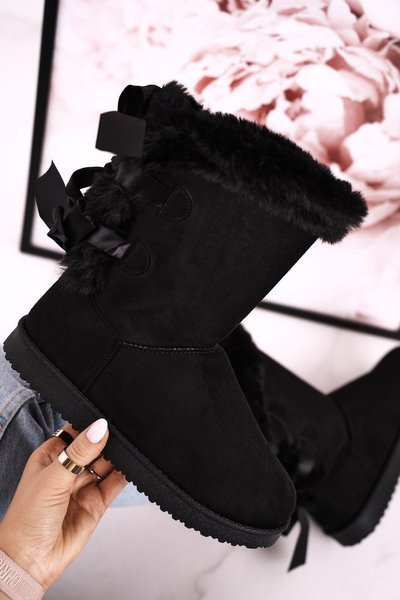 Bottes De Neige Pour Femmes Avec Ruban Isolées Avec Fourrure Noir Kaylee
