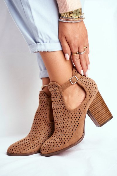Bottines Aiguilles Femme Daim Ajouré Camel Morrena