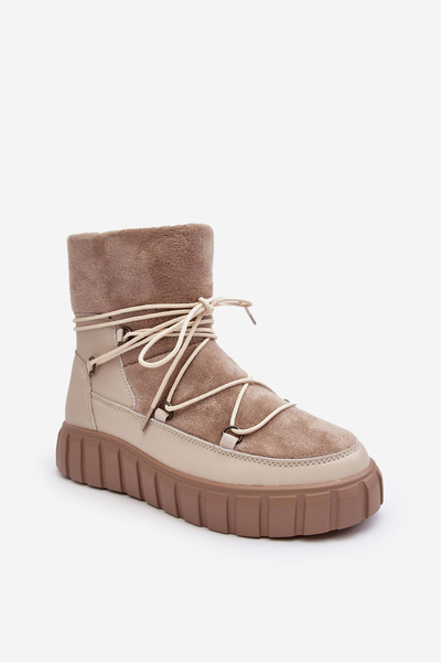 Leather Snow Boots Platform Shoes Beige Maxava