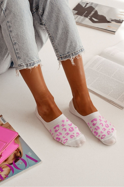 Damen Knöchelsocken Baumwolle Leopard Weiß-Rosa