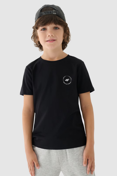 Glattes Baumwoll Jungen T-Shirt Regular 4FJWAW24TTSHM1859-20S Schwarz