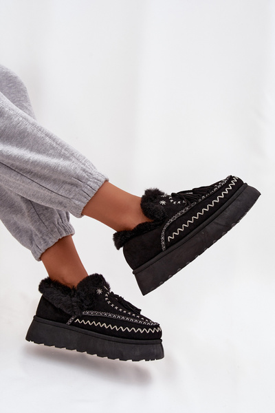 Damenthermischer auf Plattform mit Fell und Fransen Schwarz Ferayne