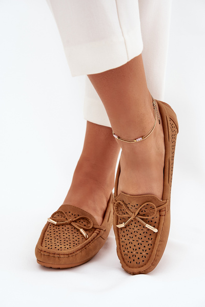 Mocasini Dama Cu Model Perforat Si Legare Camel Mirisa