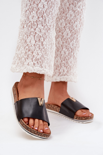 Damen Clogs Auf Korkplattform Mit Dekorativem Detail Schwarz Vessira