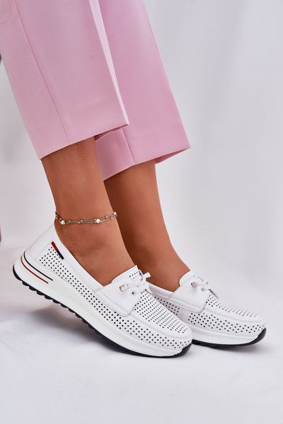 Leder Damen Halbschuhe auf Plattform Weiß Violeth