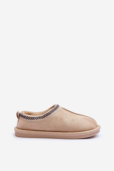 Damen Velours Pantoffeln mit Kunstfell Hellbeige Polinna