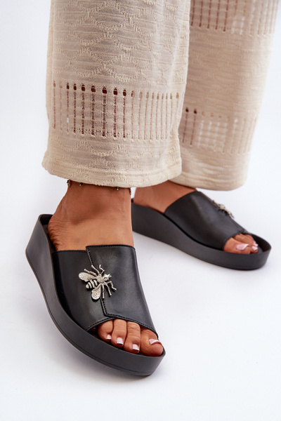 Sandales élégantes pour femmes avec embellissement en cuir naturel S.Barski KV27-015 Noir