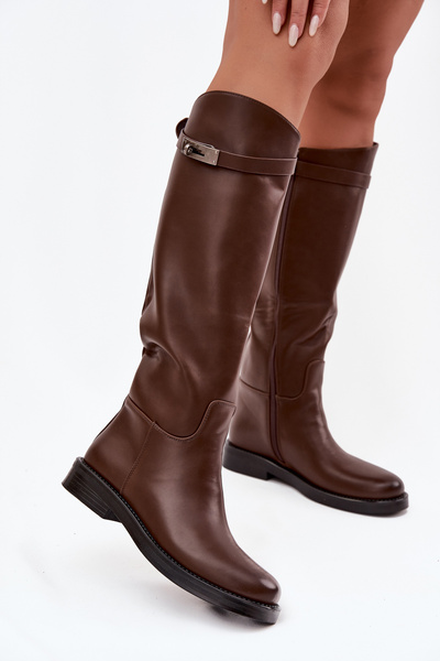 Bottes pour femmes avec bande décorative en cuir écologique chocolat Palisse