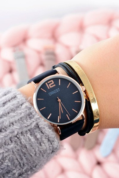 Montre Ernest pour femme en cuir élégant bleu marine